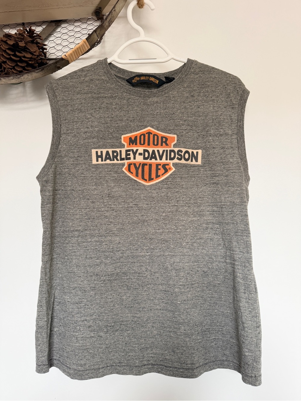 Harley-Davidson Gray Muscle Tee with Orange Logo Unisex Sz M